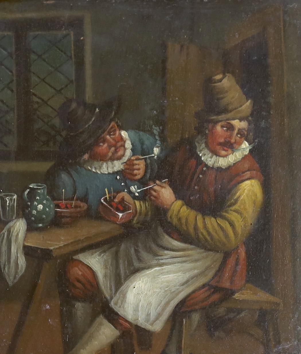 19th century Dutch School, pair of oil on tin panels, Tavern scene and Blacksmith, 20 x 17cm (one a.f.)